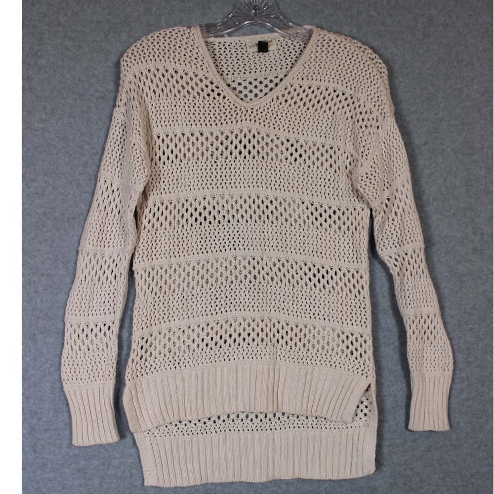 Universal Thread‎ Womens Beige Crochet Knit Sweater Pullover Long Sleeve XS